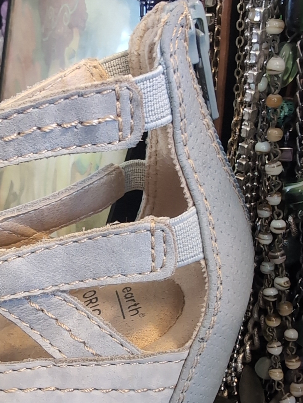 Lace-Up Leather Light Blue Gladiator Cutout Cork Wedge Sandals - Picture 12 of 12